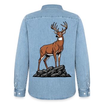 Cerf de Virginie Majestueux Nature Sauvage - Chemise en denim homme bio Stanley/Stella - bleu clair délavé - Dos - AI Model Male 185 light (185cm)