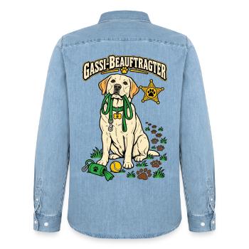 Gassi-Beauftragter - Männer Jeanshemd Organic von Stanley/Stella - verwaschenes Hellblau - Hinten - AI Model Male 185 light (185cm)