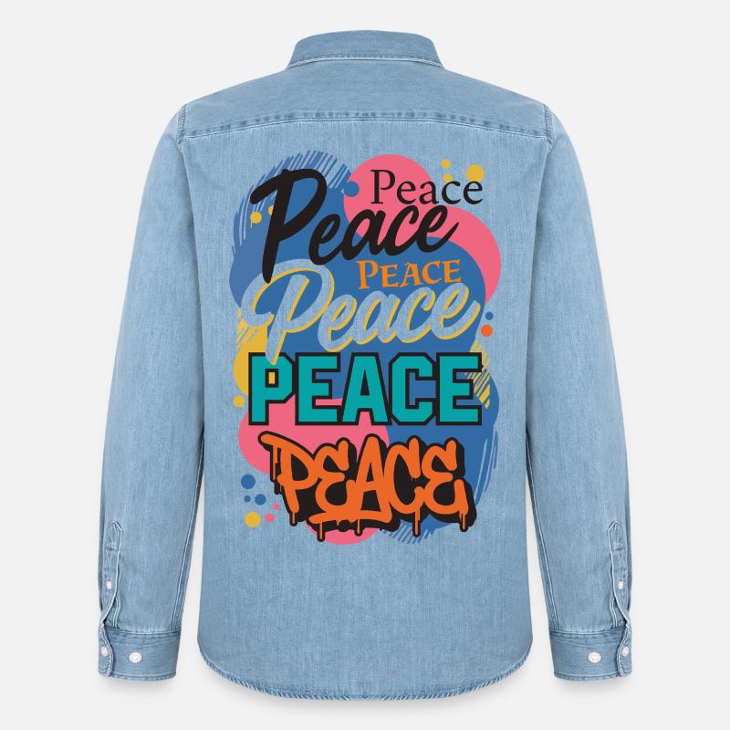 Peace als Graffiti - Männer Jeanshemd Organic von Stanley/Stella - verwaschenes Hellblau