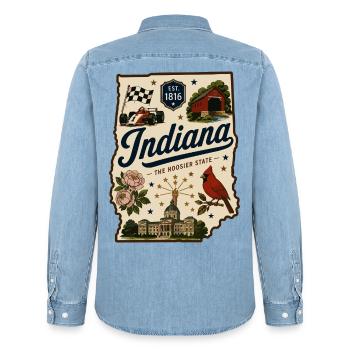Indiana Hoosier State Vintage-Reiseaufkleber - Männer Jeanshemd Organic von Stanley/Stella - verwaschenes Hellblau - Hinten - AI Model Male 185 light (185cm)