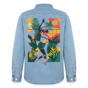 Volleyball Mädchen Cartoon - Männer Jeanshemd Organic von Stanley/Stella - verwaschenes Hellblau - Hinten - AI Model Male 185 light (185cm)