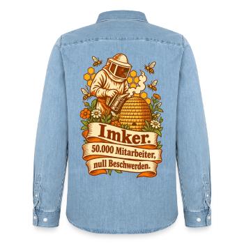 Imker 50000 Mitarbeiter Bienen - Männer Jeanshemd Organic von Stanley/Stella - verwaschenes Hellblau - Hinten - AI Model Male 185 light (185cm)