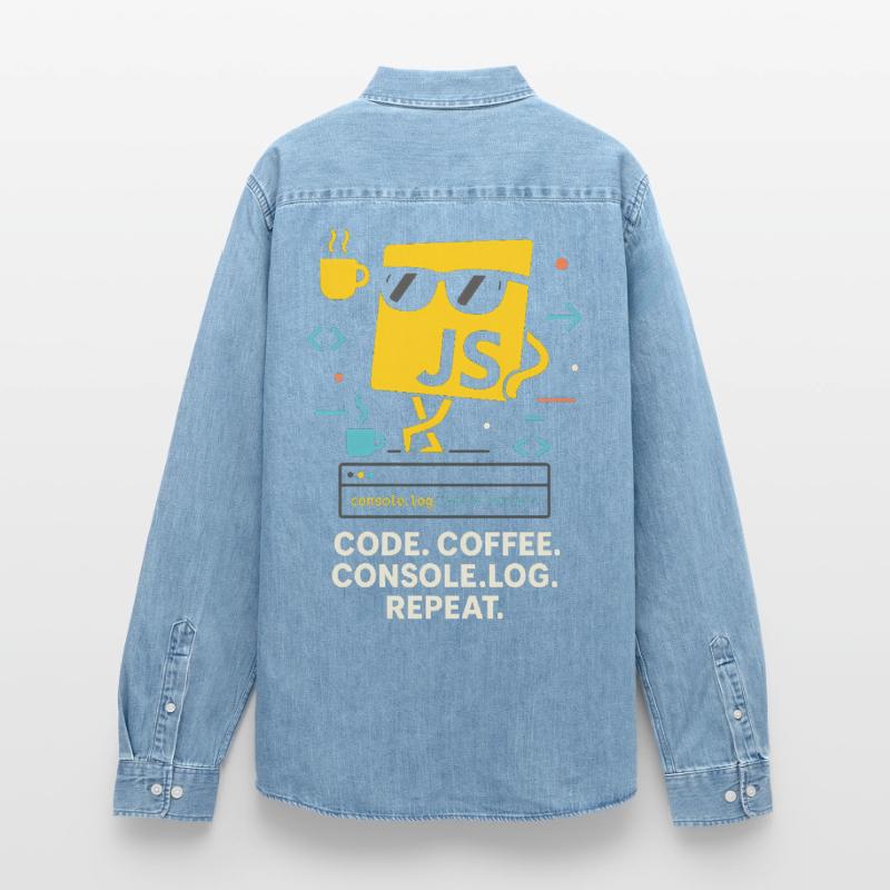 Code Coffee Console.log Repeat JavaScript Programm Männer Jeanshemd Organic von Stanley/Stella