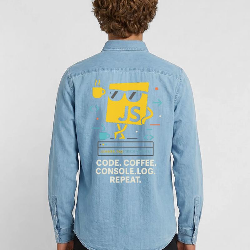 Code Coffee Console.log Repeat JavaScript Programm Männer Jeanshemd Organic von Stanley/Stella