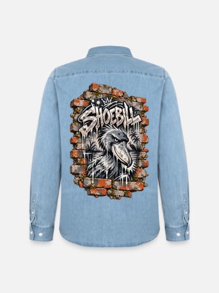 Shoebill – Graffiti-Wand - Männer Jeanshemd Organic von Stanley/Stella - verwaschenes Hellblau