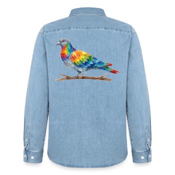 Regenbogenvogel - Männer Jeanshemd Organic von Stanley/Stella - verwaschenes Hellblau - Hinten - AI Model Male 185 light (185cm)