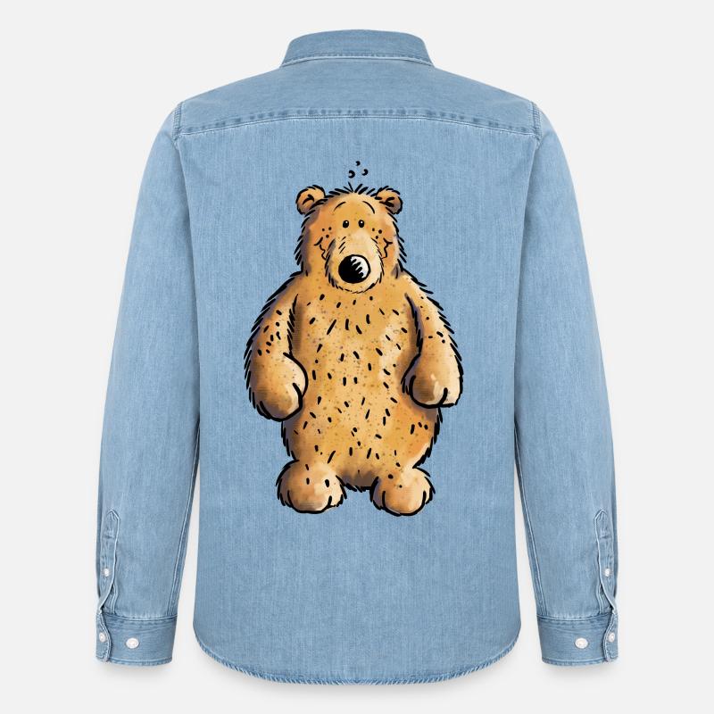 Dicker Braunbär - Bär - Teddy - Comic - Männer Jeanshemd Organic von Stanley/Stella - verwaschenes Hellblau
