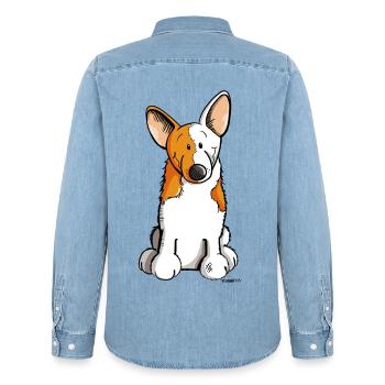 Lustiger Welsh Corgi - Männer Jeanshemd Organic von Stanley/Stella - verwaschenes Hellblau - Hinten - AI Model Male 185 light (185cm)