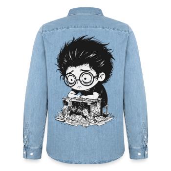 Student Stress Prüfungen Manga - Männer Jeanshemd Organic von Stanley/Stella - verwaschenes Hellblau - Hinten - AI Model Male 185 light (185cm)