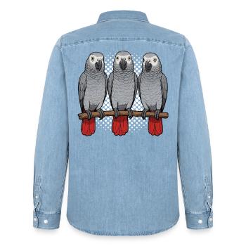 Graupapagei Papagei Papageibesitzer Papageihalter - Männer Jeanshemd Organic von Stanley/Stella - verwaschenes Hellblau - Hinten - AI Model Male 185 light (185cm)
