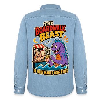 Bête du Promenade – Monstre drôle de frites - Chemise en denim homme bio Stanley/Stella - bleu clair délavé - Dos - AI Model Male 185 light (185cm)