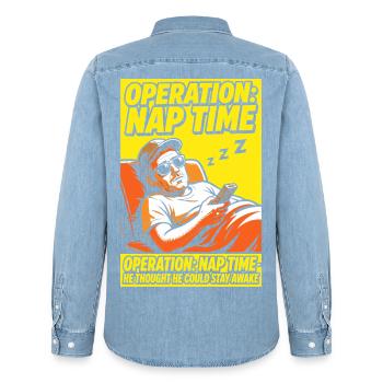 Opération Heure de la Sieste – Fan de sommeil drôle - Chemise en denim homme bio Stanley/Stella - bleu clair délavé - Dos - AI Model Male 185 light (185cm)