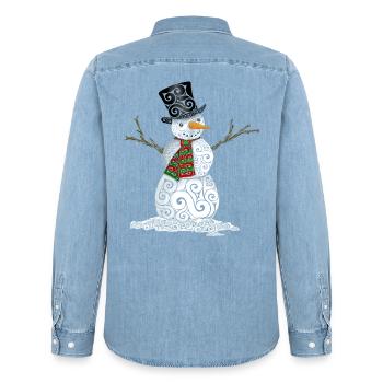 Happy Swirly Snowman - Men’s Organic Denim Shirt by Stanley/Stella - light wash - Back - AI Model Male 185 light (185cm)