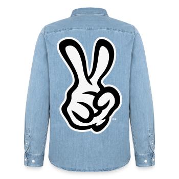 Signaux de la main de victoire (Main droite / NEG / 2C) - Chemise en denim homme bio Stanley/Stella - bleu clair délavé - Dos - AI Model Male 185 light (185cm)