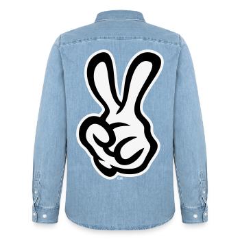 Signaux de la main de victoire (Main gauche / NEG / 2C) - Chemise en denim homme bio Stanley/Stella - bleu clair délavé - Dos - AI Model Male 185 light (185cm)
