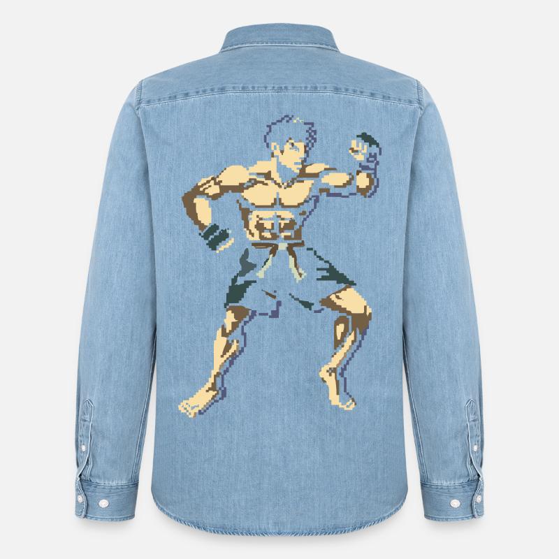 Kickboxer Pixel Grafik - Männer Jeanshemd Organic von Stanley/Stella - verwaschenes Hellblau