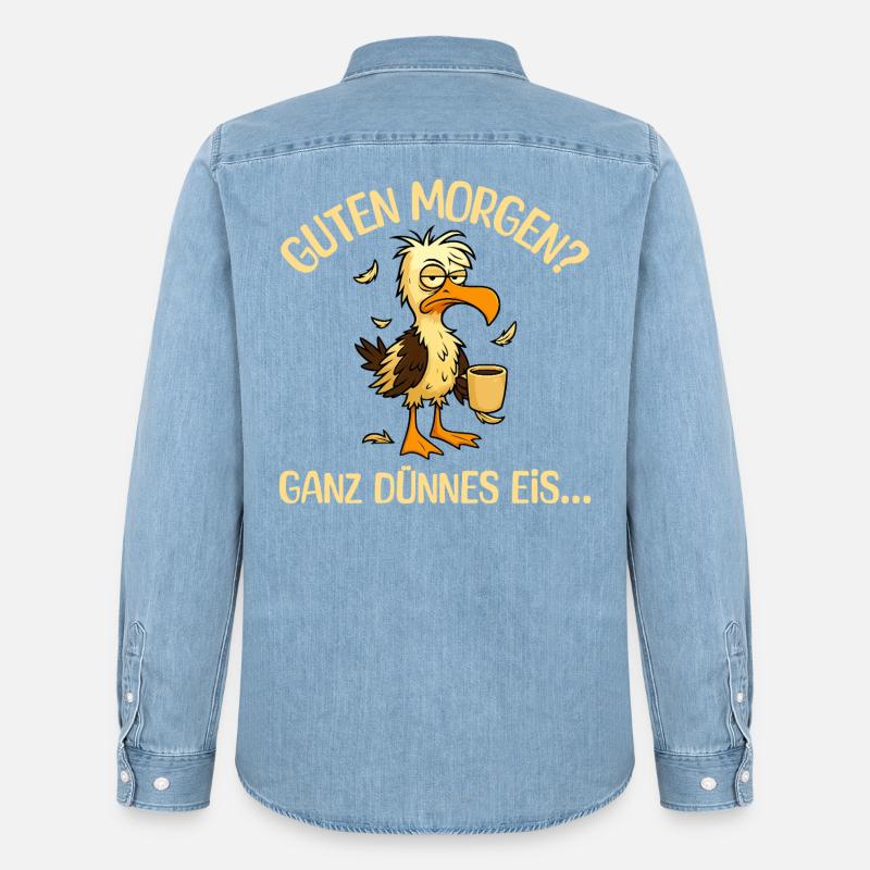 Morgenmuffel Möwe mit Kaffee - Männer Jeanshemd Organic von Stanley/Stella - verwaschenes Hellblau