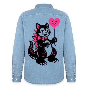 Monster Cat Pink - Männer Jeanshemd Organic von Stanley/Stella - verwaschenes Hellblau - Hinten - AI Model Male 185 light (185cm)