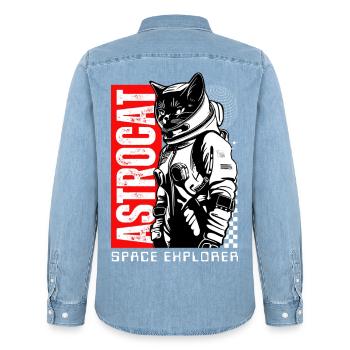 Space Cat Astronaut Astrocat - Männer Jeanshemd Organic von Stanley/Stella - verwaschenes Hellblau - Hinten - AI Model Male 185 light (185cm)