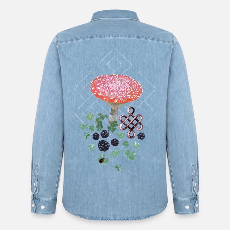 Lucky Toadstool Clover - Men’s Organic Denim Shirt by Stanley/Stella - light wash