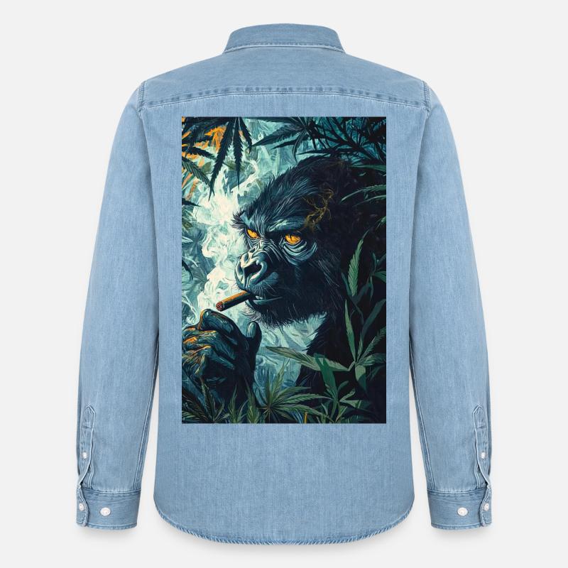 Dschungelgorilla mit Zigarettenrauch - Männer Jeanshemd Organic von Stanley/Stella - verwaschenes Hellblau