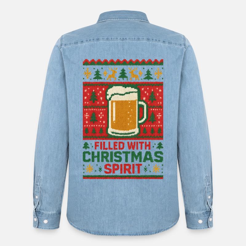 Bierkrug Weihnachtspullover - Männer Jeanshemd Organic von Stanley/Stella - verwaschenes Hellblau