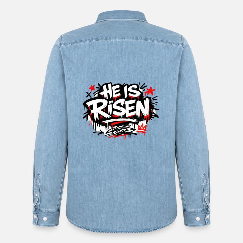 He is Risen Graffiti Easter - Men’s Organic Denim Shirt by Stanley/Stella - light wash