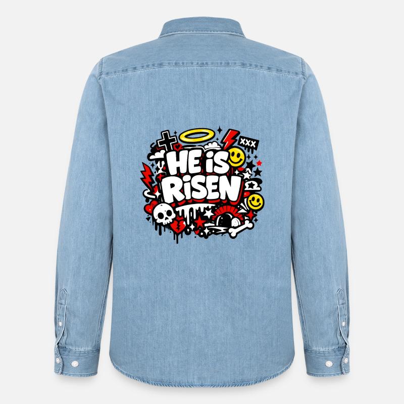 He is Risen Graffiti Ostern - Männer Jeanshemd Organic von Stanley/Stella - verwaschenes Hellblau