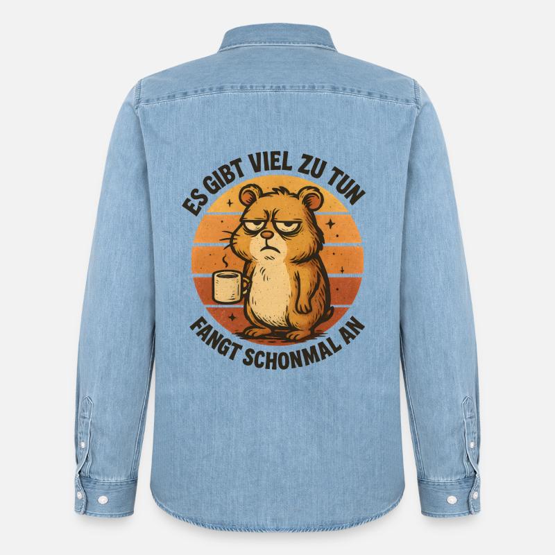Grimmiger Hamster mit Kaffee - Männer Jeanshemd Organic von Stanley/Stella - verwaschenes Hellblau