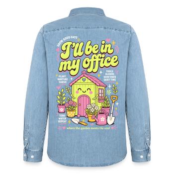 Je vais être dans mon bureau Jardinage bio - Chemise en denim homme bio Stanley/Stella - bleu clair délavé - Dos - AI Model Male 185 light (185cm)