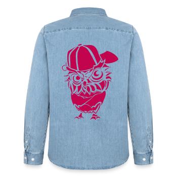 Hip Hopper Owl - Men’s Organic Denim Shirt by Stanley/Stella - light wash - Back - AI Model Male 185 light (185cm)