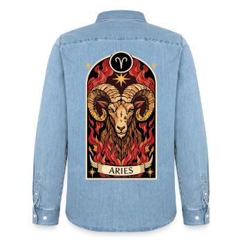 WIDDER-Tierkreiszeichen - Männer Jeanshemd Organic von Stanley/Stella - verwaschenes Hellblau - Hinten - AI Model Male 185 light (185cm)