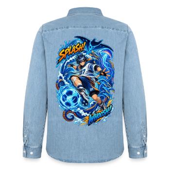 Meeres- und Meeresbewohner × Ball und Wassersport - Männer Jeanshemd Organic von Stanley/Stella - verwaschenes Hellblau - Hinten - AI Model Male 185 light (185cm)