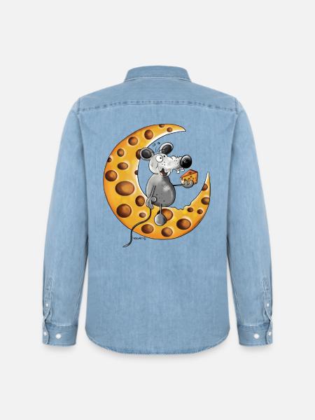The Mouse Love Cheese - Men’s Organic Denim Shirt by Stanley/Stella - light wash
