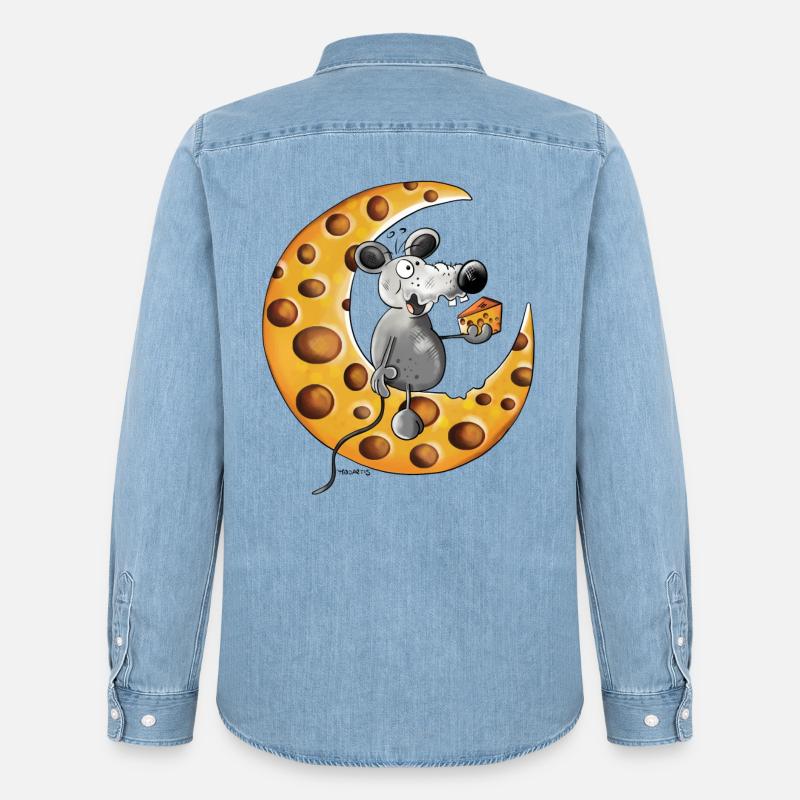Maus liebt Käse - Männer Jeanshemd Organic von Stanley/Stella - verwaschenes Hellblau