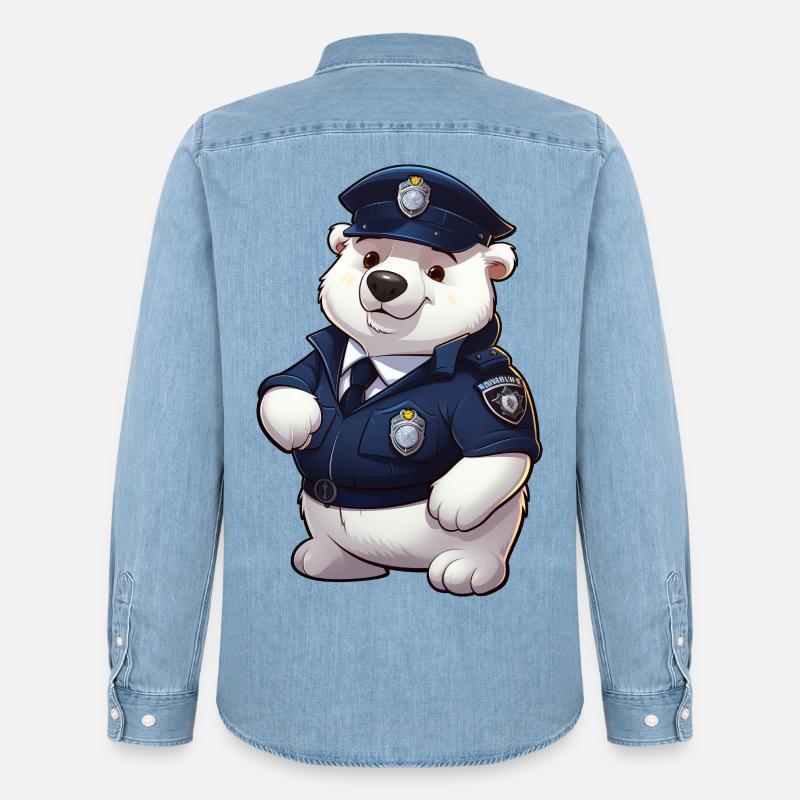Polizei Eisbärin - Männer Jeanshemd Organic von Stanley/Stella - verwaschenes Hellblau