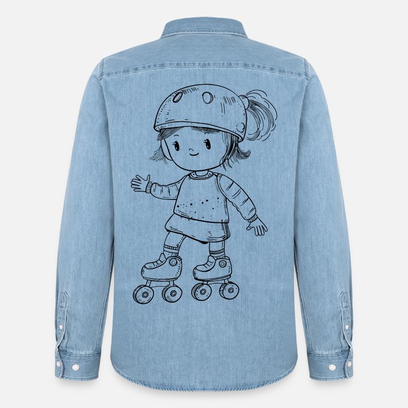Rollschuhfahrerin Comic Look - Männer Jeanshemd Organic von Stanley/Stella - verwaschenes Hellblau