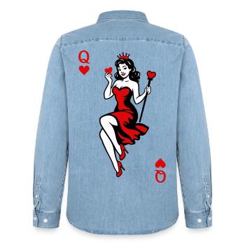 Heart Queen in Red - Men’s Organic Denim Shirt by Stanley/Stella - light wash - Back - AI Model Male 185 light (185cm)