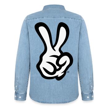 Signe de la main de la victoire (Main droite / POS / 2C) - Chemise en denim homme bio Stanley/Stella - bleu clair délavé - Dos - AI Model Male 185 light (185cm)