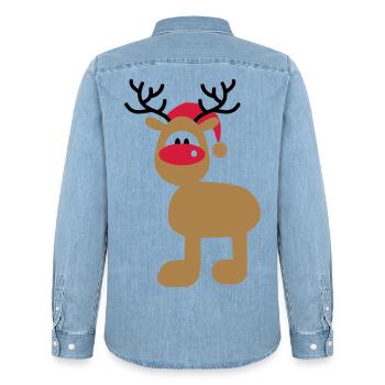 Weihnachten - Männer Jeanshemd Organic von Stanley/Stella - verwaschenes Hellblau - Hinten - AI Model Male 185 light (185cm)