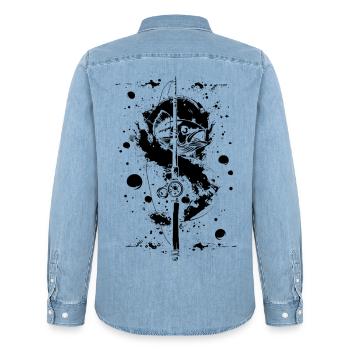 Fischen Farbe Graffiti - Männer Jeanshemd Organic von Stanley/Stella - verwaschenes Hellblau - Hinten - AI Model Male 185 light (185cm)