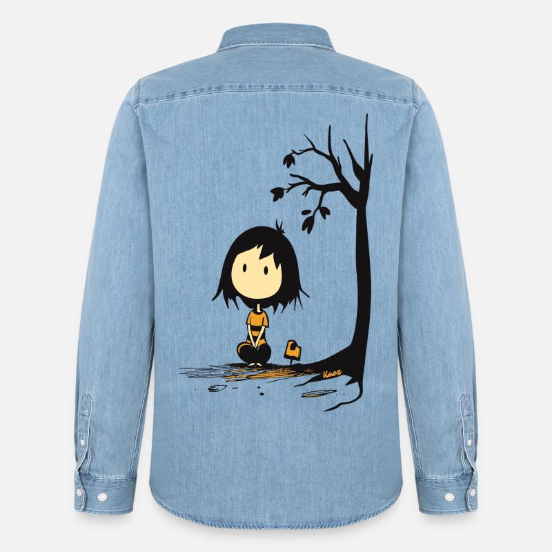 Wunderliches Mädchen unter sternenlosem Baum - Männer Jeanshemd Organic von Stanley/Stella - verwaschenes Hellblau