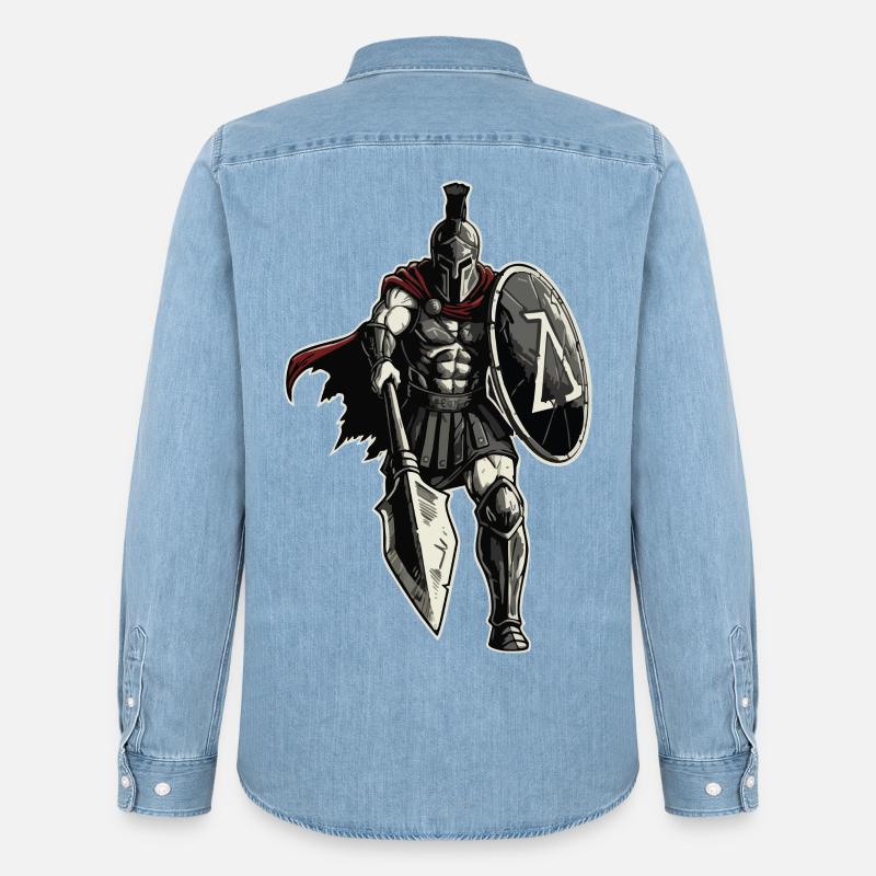 Veteran Spartan Combat Spear Shield Maskottchen - Männer Jeanshemd Organic von Stanley/Stella - verwaschenes Hellblau