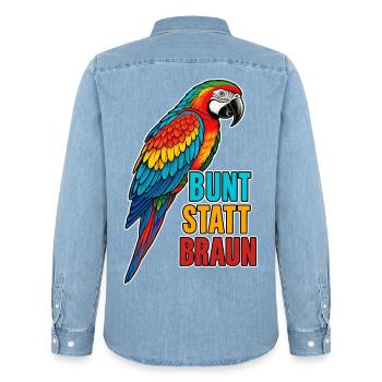 Papagei – Bunt statt braun - Männer Jeanshemd Organic von Stanley/Stella - verwaschenes Hellblau - Hinten - AI Model Male 185 light (185cm)