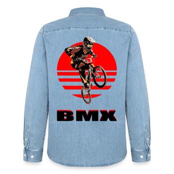 BMX Bike - Männer Jeanshemd Organic von Stanley/Stella - verwaschenes Hellblau - Hinten - AI Model Male 185 light (185cm)