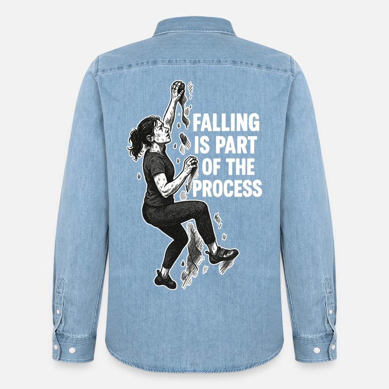 Donna Boulderi: Cadere fa parte del processo - Camicia in denim uomo bio di Stanley/Stella - azzurro chiaro slavato