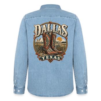 Texas Dallas Cowboy Stiefel - Männer Jeanshemd Organic von Stanley/Stella - verwaschenes Hellblau - Hinten - AI Model Male 185 light (185cm)