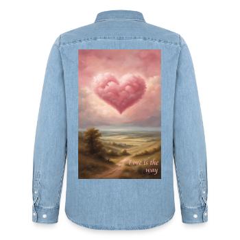 Herzwolke am Abend - Männer Jeanshemd Organic von Stanley/Stella - verwaschenes Hellblau - Hinten - AI Model Male 185 light (185cm)
