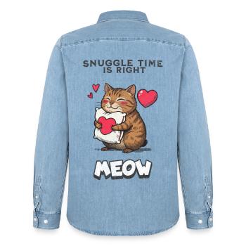 Snuggle Time Is Right Meow Katze Kuscheln Geschenk - Männer Jeanshemd Organic von Stanley/Stella - verwaschenes Hellblau - Hinten - AI Model Male 185 light (185cm)