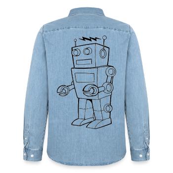 Roboter Vintage Skizze Design - Männer Jeanshemd Organic von Stanley/Stella - verwaschenes Hellblau - Hinten - AI Model Male 185 light (185cm)